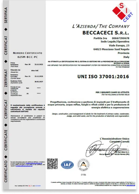 Certificazione ISO 37001:2016 — logo certificazione