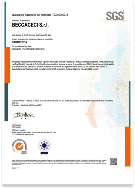 Certificazione SA 8000:2014 — logo certificazione