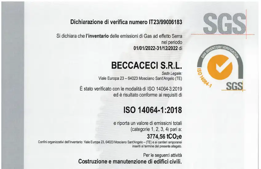 Beccaceci è azienda certificata ISO 14064